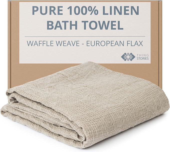 Pure 100% Linen Bath Towel - 30x60-inch Lightweight Travel Towel - Linen Beach Towel Waffle Weave Quick Dry Hair Towel - Thin Towels for Bathroom