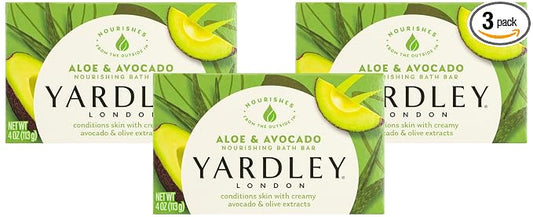 Yardley London Nourishing Bath SoapBar Aloe & Avocado, Conditions Skin with Creamy Avocado & Olive Extracts, 4.0 oz BathBar, 1 Soap Bar (Pack of 3)