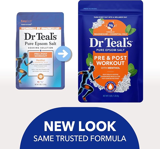 Dr Teal's Epsom Salt Magnesium Soak, Pre & Post Workout with Menthol & Essential Oils, 3 lbs