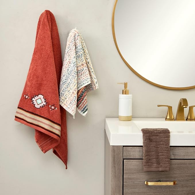 SKL Home Southwest Sunset/Rhapsody 100% Cotton Premium 6-Piece Towel Set for Airbnb, Vacation Homes, Southwestern Décor - 550 GSM, Soft & Absorbent - 2 Bath Towels, 2 Hand Towels, 2 Washcloths, Rust