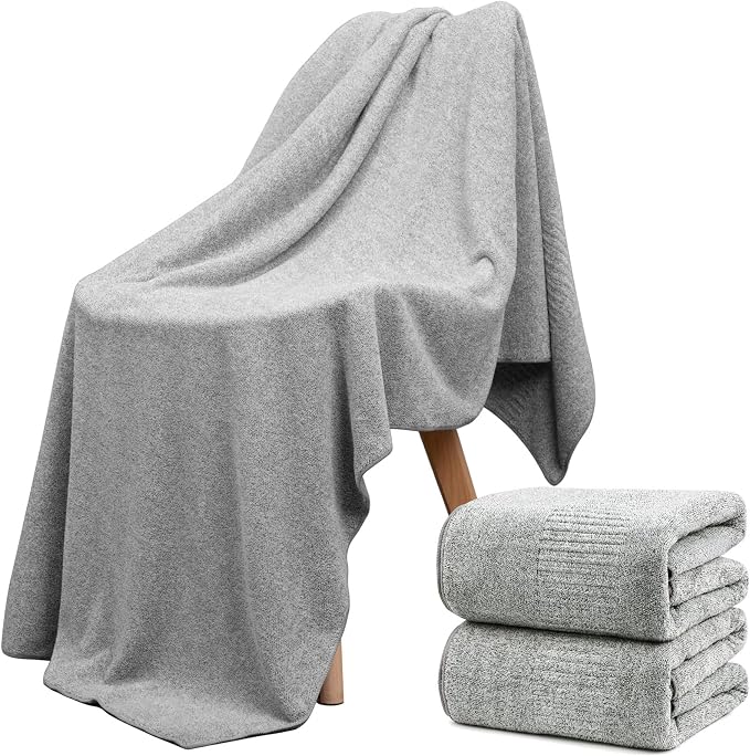 SEISSO 4 Pack Extra Large Bath Towels 63"x35", Bath Sheets for Sensitive Skin 70% Polyester 30% Viscose Fiber from Bamboo, Super Soft, Highly Absorbent & Quick Dry, Oversized