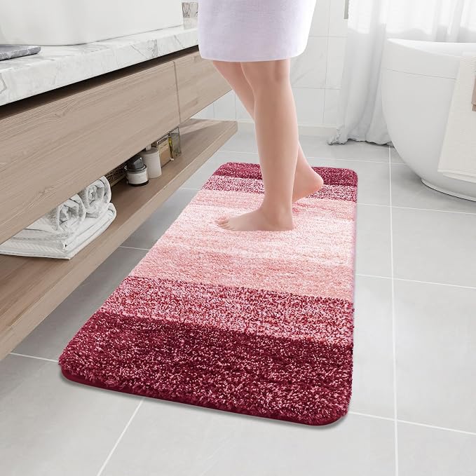Arotive Microfiber Bathroom Rugs, Shaggy Soft and Absorbent Bath Rug, Thick Plush Machine Washable Dry Bath Mats for Bathroom, Tub and Shower, 47x20, Burgundy, Rectangular