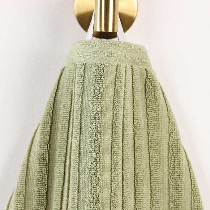 Superior 3 Piece Cotton Towel Set, Includes 1 Bath Towel, 1 Hand Towel, 1 Face Towel/Washcloth, Daily Use for Bathroom, Guest Bath, Quick Dry, Ribbed, Absorbent, Essentials, Soho Collection, Sage
