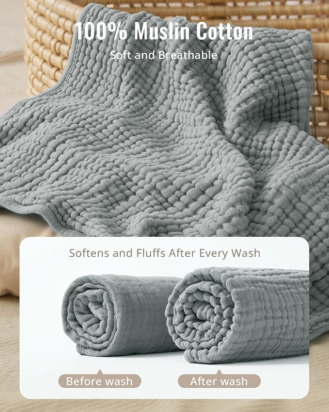 Blissful Diary Muslin Baby Hooded Towel 2 Pack, Soft & Absorbent Bath Towel for Infant, Toddler, Unisex, Baby Gift, Newborn Essentials, Wise Elephant & Sweet Bunny
