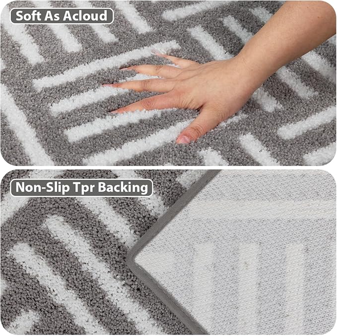 ORTIGIA Striped Gray Bathroom Rugs Non Slip Washable, 20x30 Quick Dry Absorbent Soft Plush Microfiber Bath Mats, Bath Rugs for Bathroom Floor Carpet for Sink Bedroom