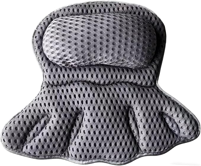 Luxury Bathtub Pillow, 4D Air Mesh Soft Bath Pillows for Tub, Ergonomic Neck & Back Support, Non-Slip Suction Cups Head Neck Support Hot Tub Pillow, Spa Bath Accessories Gift for Women Gray