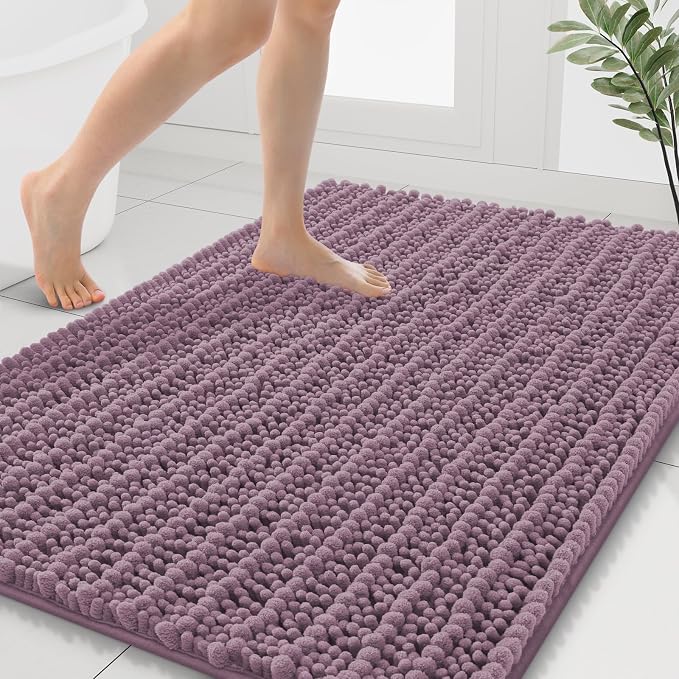 Smiry Bathroom Rugs Mat 40x32, Extra Soft Absorbent Chenille Bath Rugs, Non Slip Rubber Backing Machine Washable Quick Dry Bath Mats for Bathroom Floor, Tub, Shower, Home Decor Accessories, Deep Plum