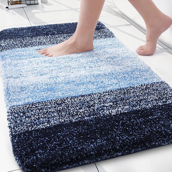 Arotive Microfiber Bathroom Rugs, Shaggy Soft and Absorbent Bath Rug, Thick Plush Machine Washable Dry Bath Mats for Bathroom, Tub and Shower, 30x20, Blue, Rectangular
