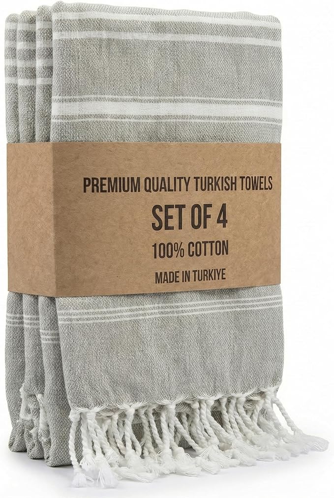 Clotho 4 Pack Silver Gray Turkish Hand Towels for Bathroom 18x40 Large 100% Cotton Soft Decorative Towel, Absorbent Lightweight Quick Dry Face Towel for Travel Hair Gym Yoga