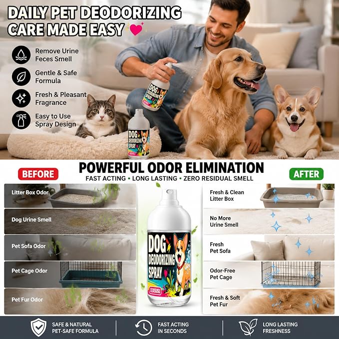 Dog Deodorizing Spray & pet perfume for Smelly Dogs - Instant Relief from Strong Pet Odors with Fresh & Pleasant Scent, 150ml
