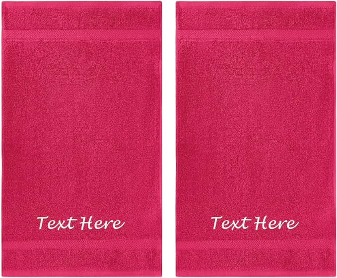 Personalized Towels Set with Embroidered Text - 2 Pack Highly Absorbent & Super Soft Turkish Cotton Hand Towels for Spa, Gym, Pool and Hotels - 16"x27" Monogrammed Towels - Hot Pink Towel Set