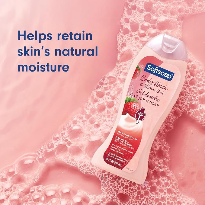 Softsoap Moisturizing Body Wash and Shave Gel, Helps Razor Glide, Creamy Strawberry Scent, 20 fl oz