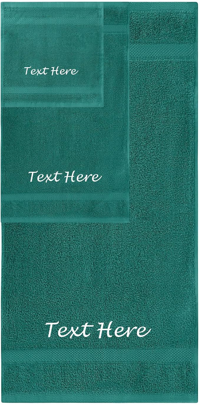 Personalized Passion 3-Pack Towels Set with Embroidered Text - Super Soft & Absorbent Turkish Cotton Towels for Bathroom, Spa, Gym, Pool and Hotels - Includes 1 Bath, 1 Hand, 1 Washcloth - Aqua