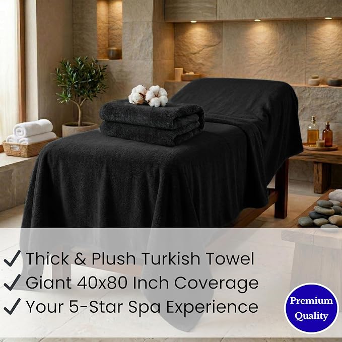 SALBAKOS Luxury 100% Turkish Cotton Bath Sheets 40x80 in Oversized Extra Large Bath Towels | Premium Hotel Quality Thick Soft Absorbent Turkish Towel for Spa Beach (Pack of 1, Black, Jumbo Bath Sheet)