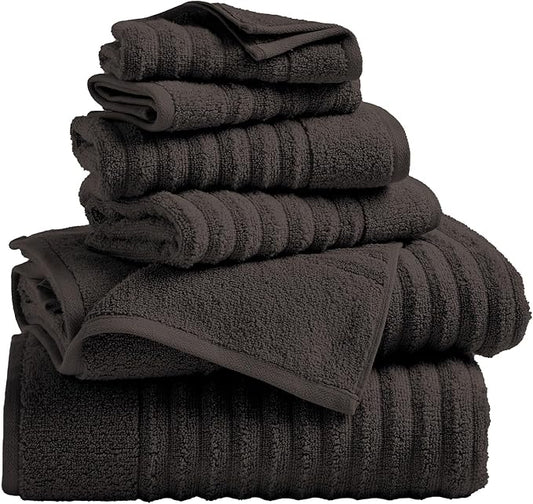 Great Bay Home Bath Towel Set - 100% Cotton 6 Piece Towel Set - Absorbent & Quick-Dry Towels for Bathroom (Midnight Grey)
