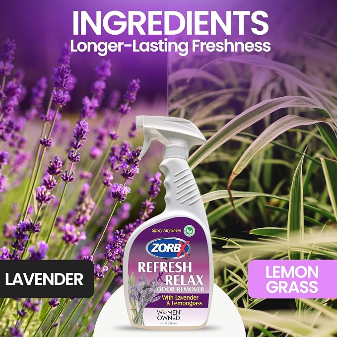 ZORBX Lavender & Lemongrass Spray, 24 Oz - All-Purpose Deodorizer, Refreshes Fabric, Removes Strong Odors, Perfect for Home, Car, Gym, Laundry | All-Purpose Air Freshener & Fabric Deodorizer Spray for Home, Car, Gym, Laundry, Shoes & Carpet Deodorizing