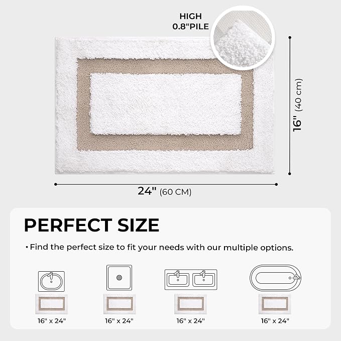 GRANNY SAYS Microfiber Bathroom Rugs Non Slip Washable, Water Absorbent Bathroom Mats for Tub, Soft Bath Mats for Bath Floor & Shower, Bath Rug, 16" x 24", Khaki Bath Rugs