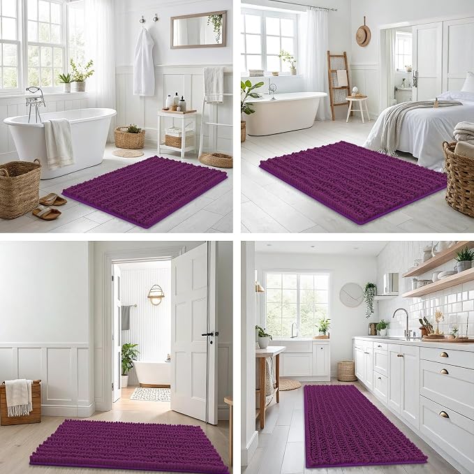 Smiry Bathroom Rugs Mat 30x20, Extra Soft Absorbent Chenille Bath Rugs, Non Slip Rubber Backing Machine Washable Quick Dry Bath Mats for Bathroom Floor, Tub, Shower, Home Decor Accessories, Violet