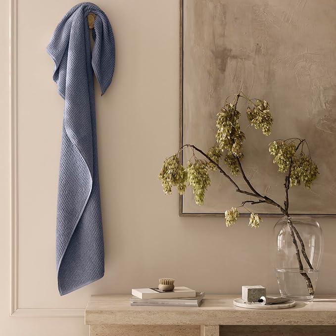 BOLL & BRANCH Turkish Ribbed Bath Towel - Mineral - 100% Organic Turkish Cotton - Soft Absorbent Quick Dry Luxury Spa Bath Towel with Ribbed Texture - Durable Sustainable Comfort