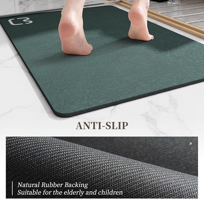 RUERYA Bathroom Runner Mat Rug Long-Bath Mats for Bathroom Non Slip Absorbent Quick Dry Thin Bath Rugs Bath Floor Mat Rubber Backed Bathmat-Shower Rug Easy Care, 17"x59", Dark Green