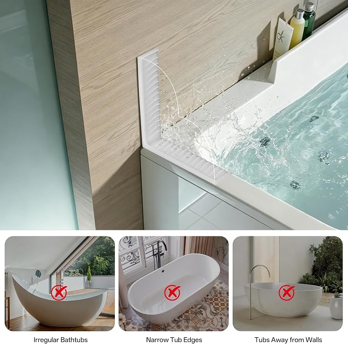 Shower Splash Guard for Bathtub, Suction Cup No Adhesive, 2 Pack | Bathtub Corner Water Guard with Anti-Scratch Smooth Edges Acrylic. Keeps Bathroom Tub Dry and Keep Water in Shower.