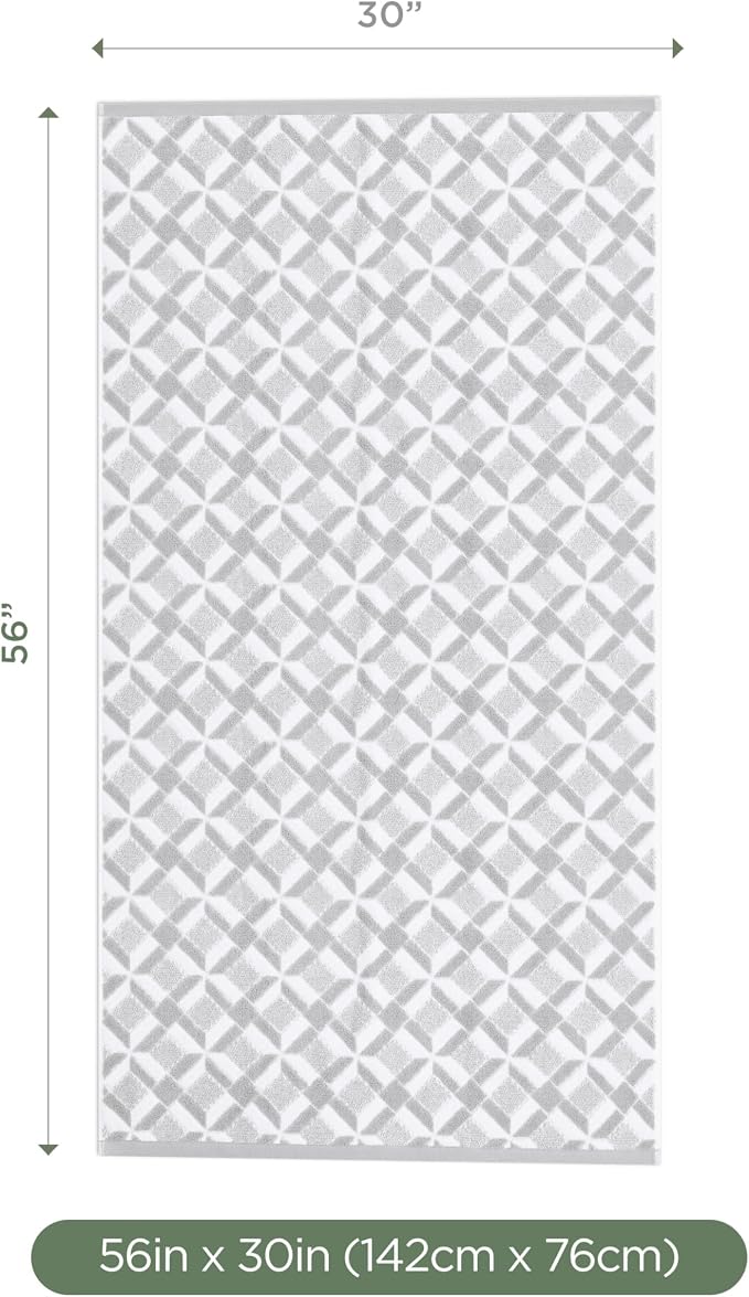 Martex Restore Geo Bath Towel – Soft, Absorbent, Moisture-Wicking and Quick to Dry – Lightweight for Everyday Use – Comfortable Feel with Convenient Loop for Hanging – 30" x 56" – Gray