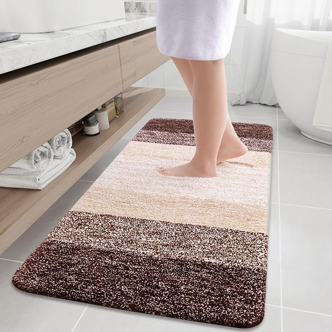 Arotive Microfiber Bathroom Rugs, Shaggy Soft and Absorbent Bath Rug, Thick Plush Machine Washable Dry Bath Mats for Bathroom, Tub and Shower, 54x24, Brown, Rectangular