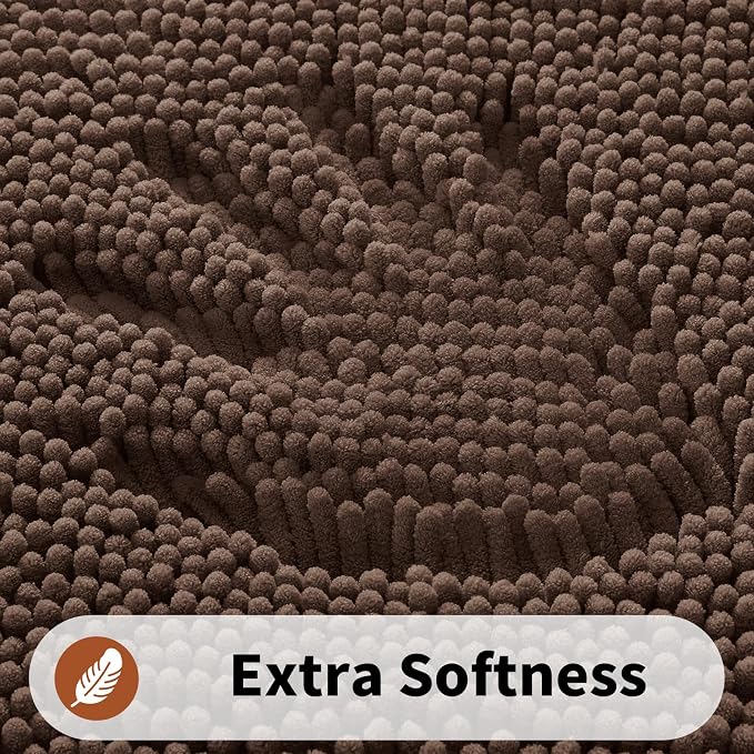 Yimobra Toilet Rugs U Shaped Washable - 24"x20" Non Slip Plush Contour Bath Rugs for Toilet - Super Soft Absorbent Quick Dry Toilet Mats for Bathroom,Brown