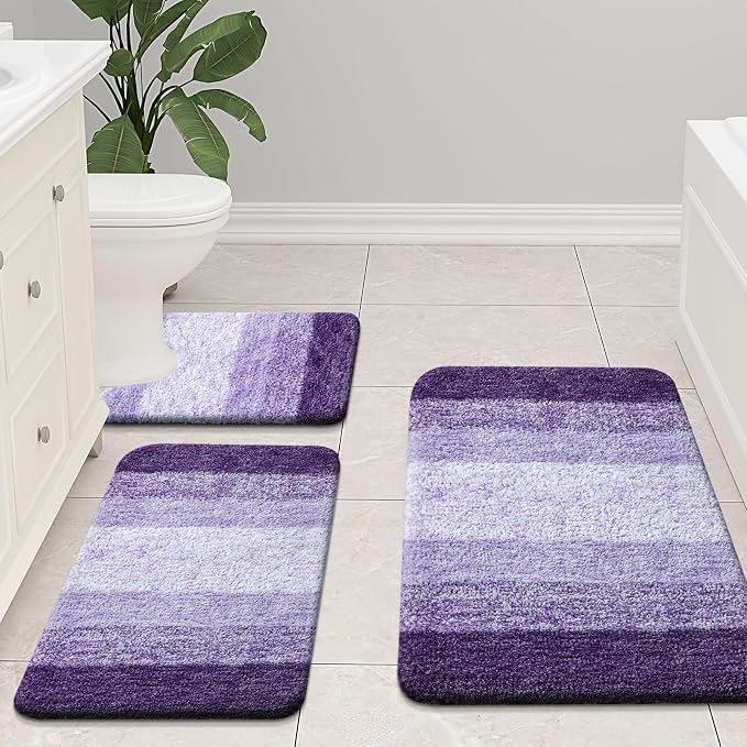 Arotive Microfiber Bathroom Rugs, Shaggy Soft and Absorbent Bath Rug, Thick Plush Machine Washable Dry Bath Mats for Bathroom, Tub and Shower, 59x24, Dark Purple, Rectangular