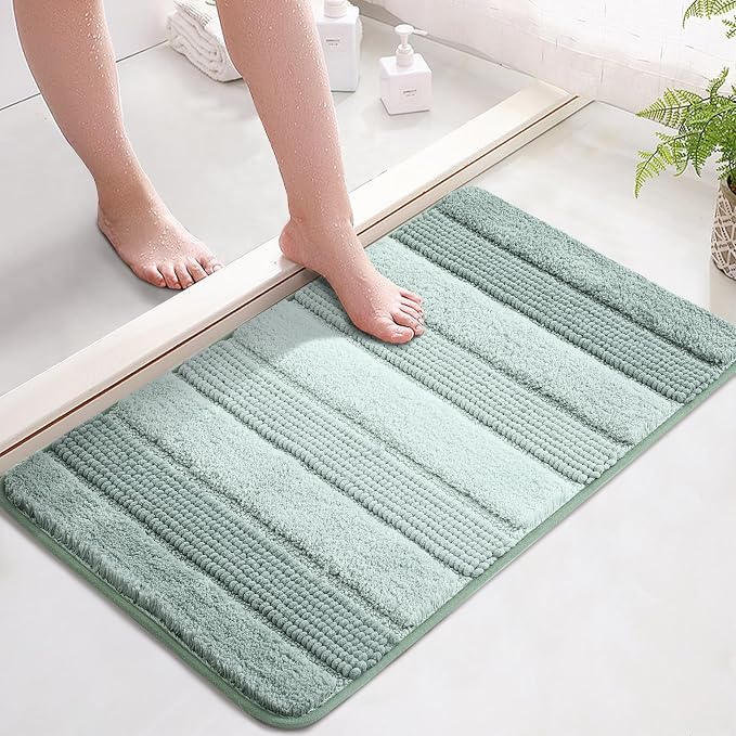 Kmson Ombre Chenille Bathroom Rugs, 20"x32" Non-Slip Bath Mat for Bathroom Floor & Bathtub, Ultra Soft Washable Shaggy Bath Rugs, Fluffy Thick Water Absorbent Microfiber Shower Mat Green