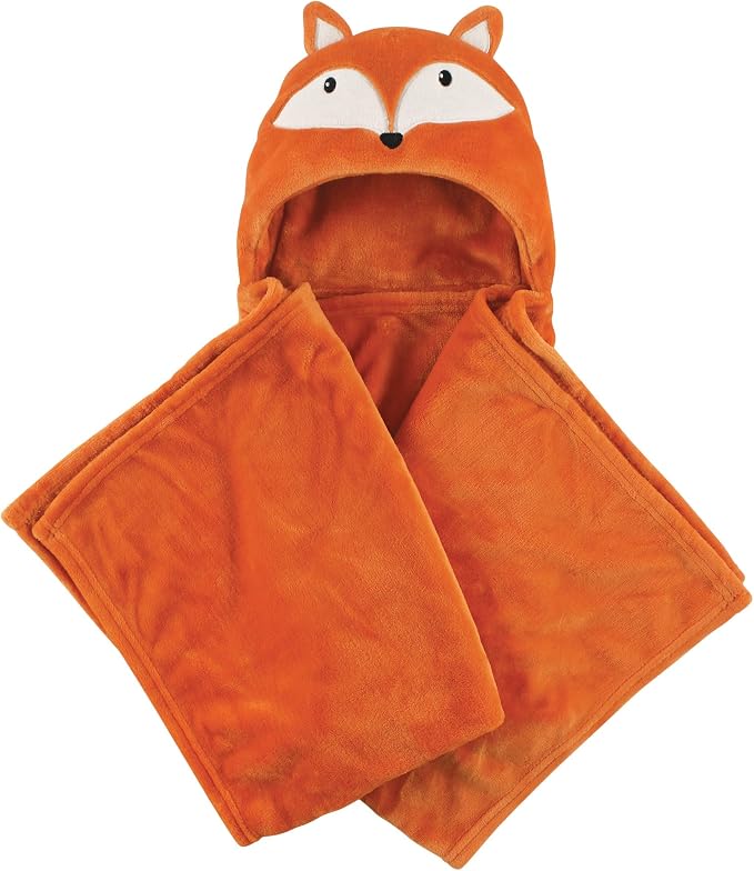 Hudson Baby Unisex Baby and Toddler Hooded Animal Face Plush Blanket, Orange Fox, One Size
