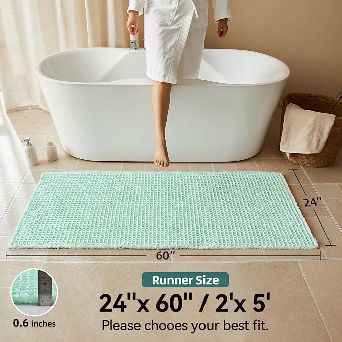 Triohero Waffle Runner Bath Mat - Long Bathroom Rugs Non Slip Washable, Ultra Soft Super Absorbent Quick Dry Boho Farmhouse Bathroom Decor, 24" x 60"', Sea Foam Blue