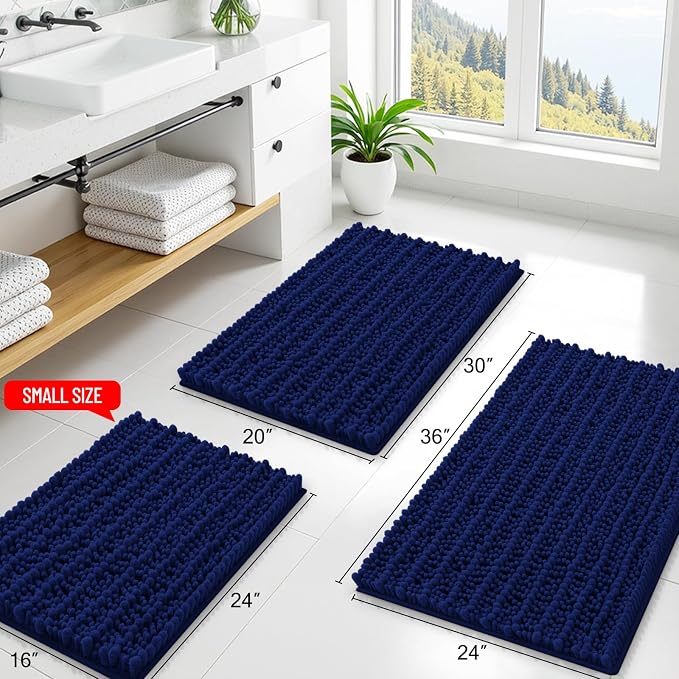 Smiry Bathroom Rugs Mat 47x17, Extra Soft Absorbent Chenille Bath Rugs, Non Slip Rubber Backing Machine Washable Quick Dry Bath Mats for Bathroom Floor, Tub, Shower, Home Decor Accessories, Navy Blue