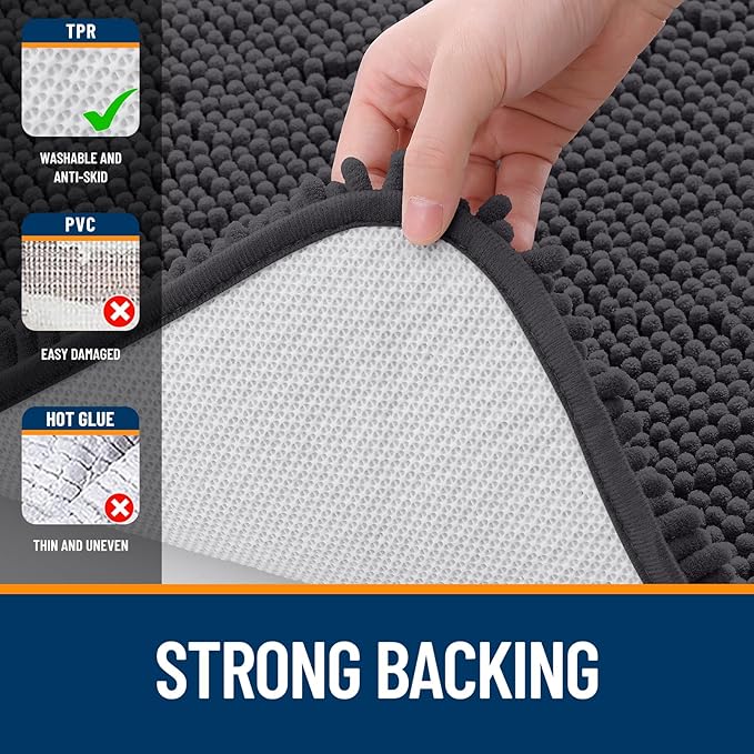 OLANLY Bathroom Runner Rugs 47x20, Soft Absorbent Chenille Bath Rugs, Rubber Backing Quick Dry, Machine Washable Long Bath Mats for Bathroom Floor, Tub and Shower, Home Decor Accessories, Dark Grey