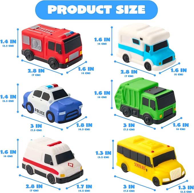 JOYIN 6 Pcs Car Bath Toys, Sealed & No-Hole & Mold Free Bathtub Toys for Kids, Non-Toxic & Soft Water Vehicles Toys, Squeezable & Float on Water, Bath & Pool Play for Boys and Girls