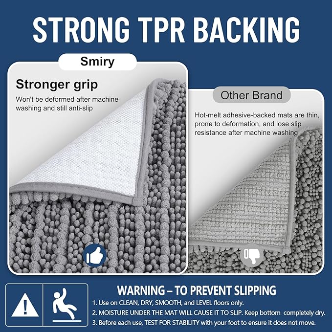 Smiry Bathroom Rugs Mat Round 30x30, Soft Absorbent Chenille Bath Rugs, Non Slip Rubber Backing Machine Washable Quick Dry Bath Mats for Bathroom Floor, Tub, Shower, Home Accessories, Grey