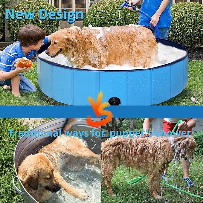 Foldable Dog Pet Bath Pool,Hard Plastic Collapsible Pet Bath Tub & Wading Pool or Dogs and Cats for Indoor/Outdoor Use,Grey 47x12 Inches