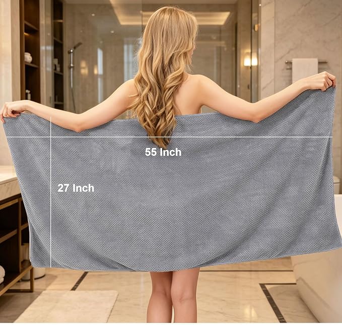 2 Pack Bath Towel Set, Lightweight Waffle Bath Towel Set, Microfiber Super Soft Highly Absorbent, Sturdy Quick Drying Towels for Bathroom, Gym, Sports, Yoga (2 Piece 27" x 55", Light Grey)