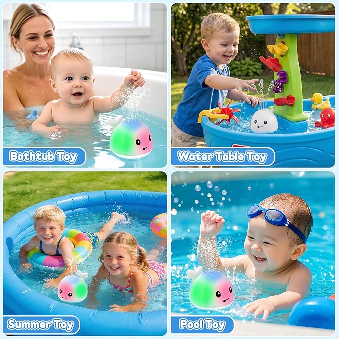 Gigilli Baby Bath Toys, Light up Bath Toys for Kids Ages 1-3, Pool Water Toys 1 Year Old Boys Girls Gifts, 6-12-18 Months Baby Whale Bath Toy Sprinkler, Toddler Fountain Bathtub Water Table Toy
