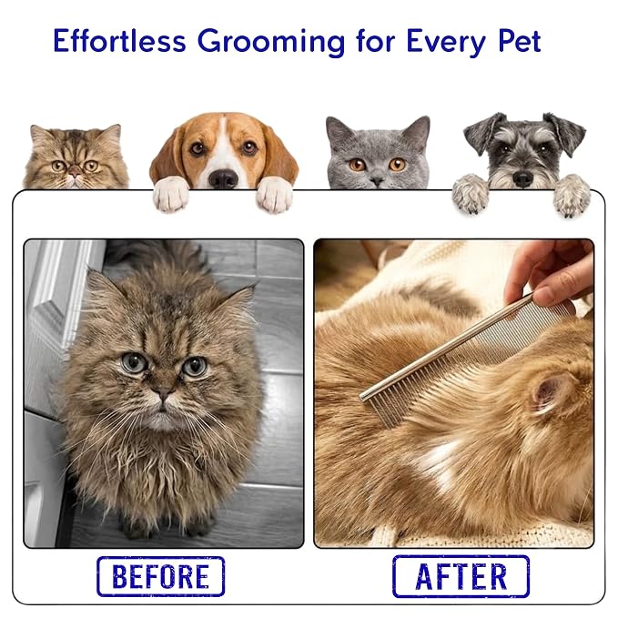 Evollax Flea Lice Comb – 6 Pack Flea Comb for Cats Dogs Remove Fleas Lice Eggs Stainless Steel Cat Dog Grooming Comb | Tear Stain Remover Dog Eye Comb | Dematting Comb for Dogs Ideal for all pet Size