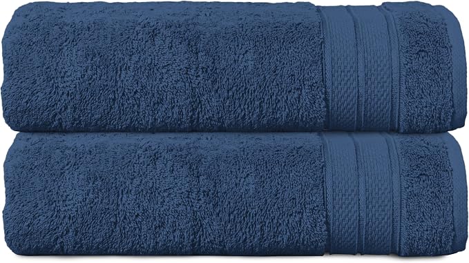 Elegant Comfort Three Line Popcorn Towel Set for Bathroom 27 x 54 inches, Premium Hotel Quality 2-Pack Bath Towels, 100% Turkish Cotton, Soft and Durable, Quick Dry and Highly Absorbent, Navy Blue