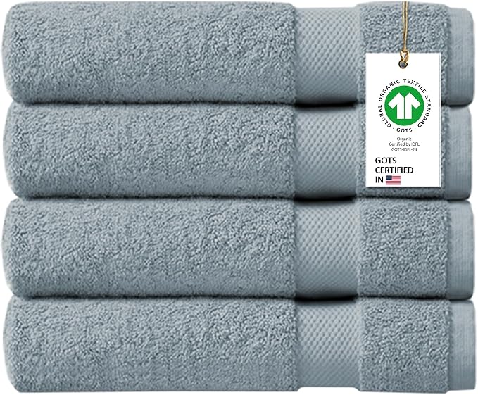 100% Organic Cotton Towels 650 GSM Plush Feather Touch Quick Dry Bath Towel, Pack of 4 GOTS Certified, Oeko-Tex Green Certified, Organic Cotton Bath Towel, 30"X58"