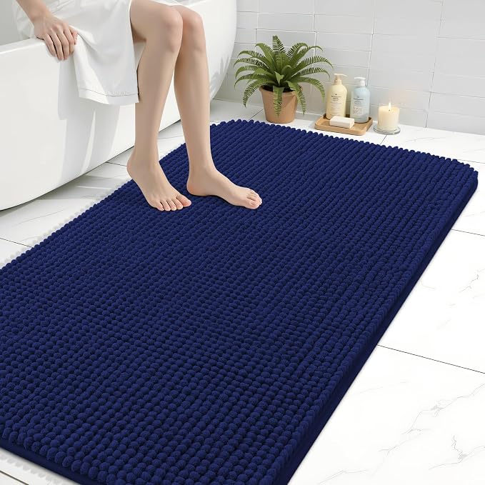 Arotive Bathroom Rugs 47" x 32", Ultra Soft Absorbent Chenille Bath Rugs, Rubber Backing, Machine Washable Bath Mats for Bathroom Floor, Tub and Shower, Home Decor Accessories, Navy