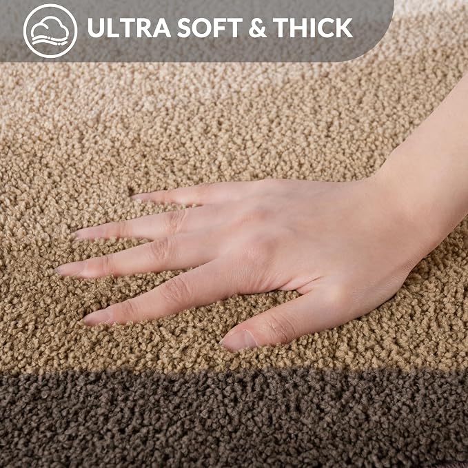 Exclusivo Mezcla Bathroom Rugs Mat 20x30, Extra Soft Non Slip Absorbent Microfiber Bath Rugs, Machine Washable Quick Dry Bath Mats for Bathroom Floor, Shower, Home Decor, Waved Camel