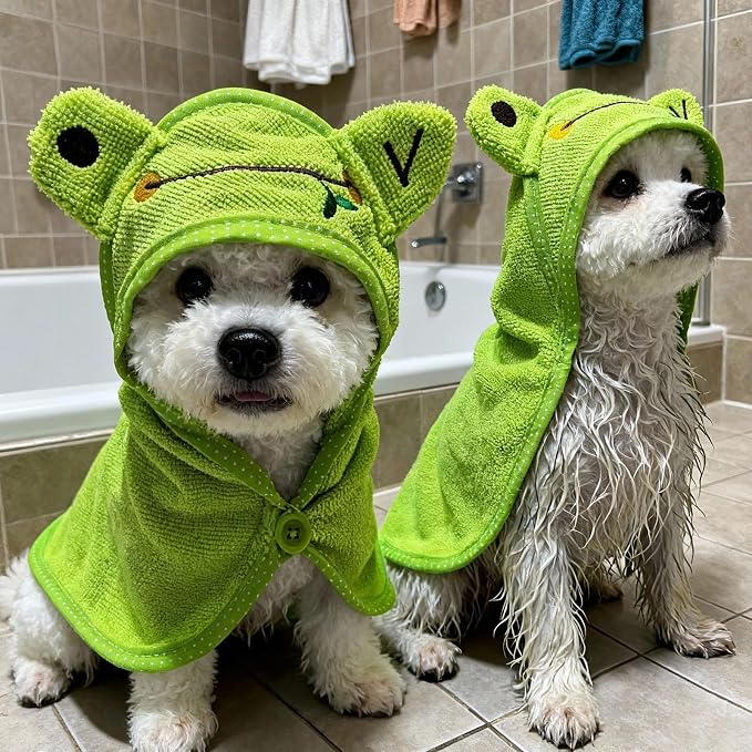 Dog Hooded Bathrobe Towel Fast Drying Absorbent Bath Warm Blanket | Green M