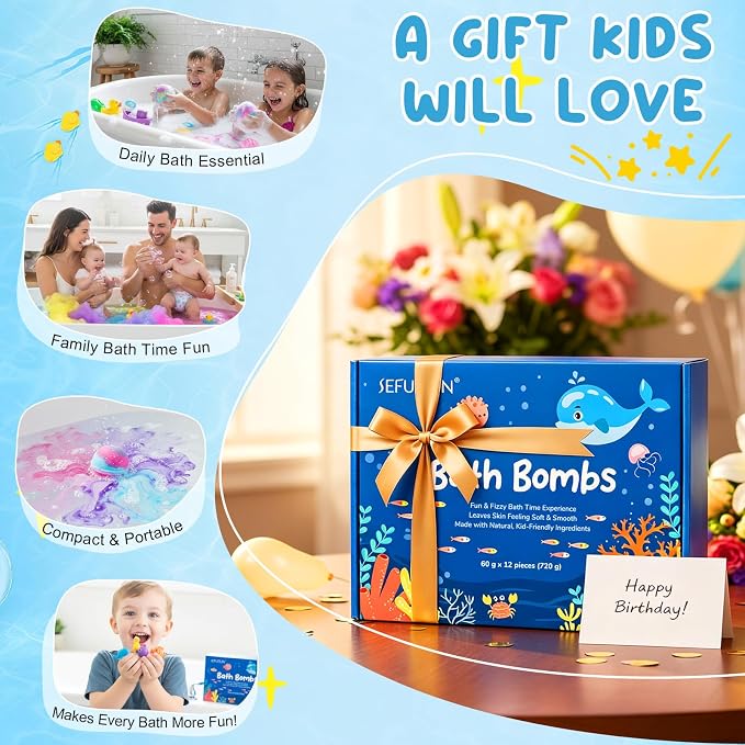Bath Bombs with Toys Inside, 12pcs Ocean Toy Bath Salt Ball for Kids with Surprise (Sea Animal)