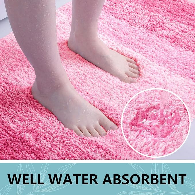 Arotive Microfiber Bathroom Rugs, Shaggy Soft and Absorbent Bath Rug, Thick Plush Machine Washable Dry Bath Mats for Bathroom, Tub and Shower, 24x24, Pink, Round