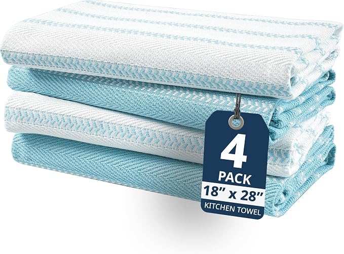 LANE LINEN Kitchen Towels Set - Pack of 4 Cotton Dish Towels for Drying Dishes, 18”x 28”, Kitchen Hand Towels, Absorbent Tea, Dish Towels, Quick Drying Towel Set - Aqua