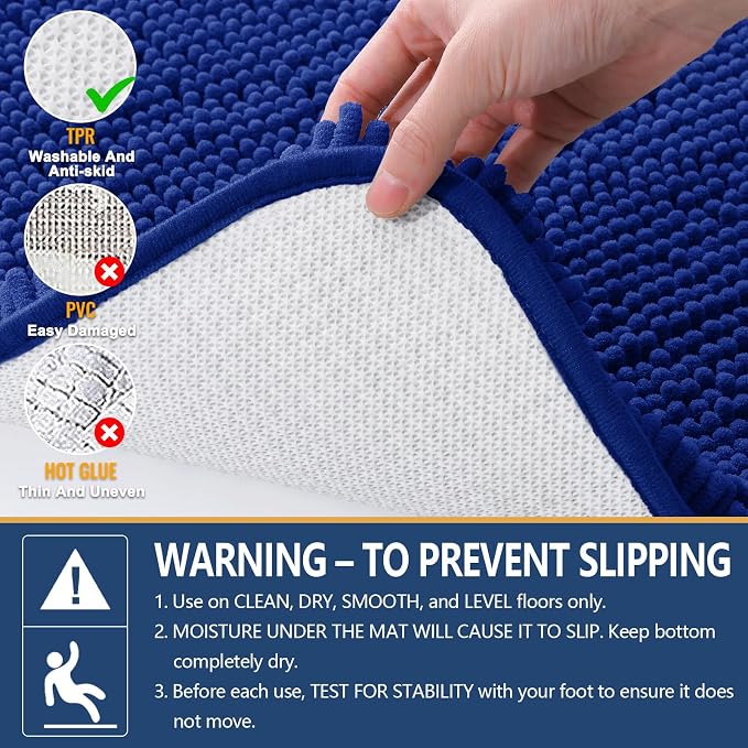 Arotive Bathroom Rugs 24x16, Extra Soft Absorbent Shaggy Chenille Bath Rugs, Machine Washable Rubber Backing Bath Mats for Bathroom Floor Tub and Shower, Home Decor Accessories, Royal Blue