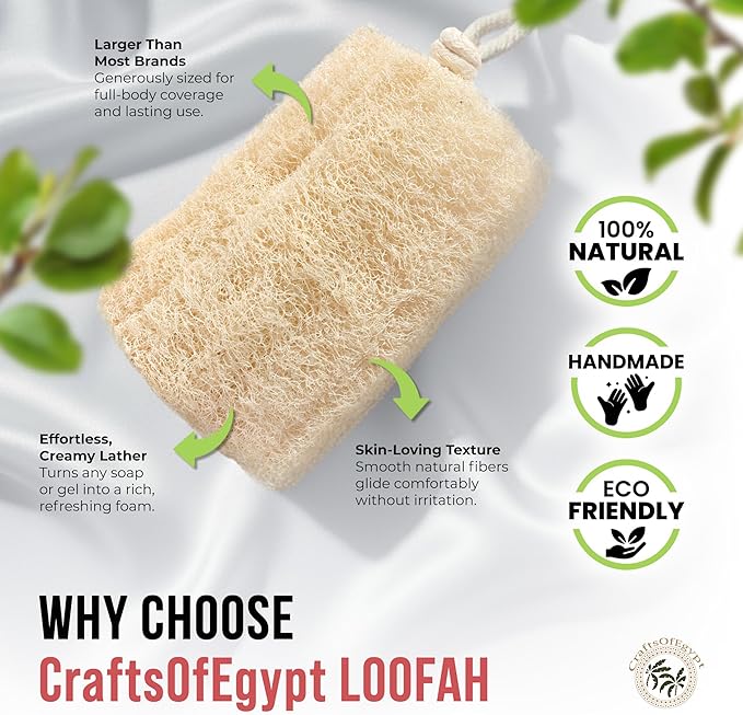 SERRENTO Natural Loofah Sponge – Egyptian Luffa Body Scrubber Pack of 1 for Men & Women, Natural Bath & Shower Loofah Exfoliator, All Natural Loofah Sponges for Face Back & Body, 6" x 6"